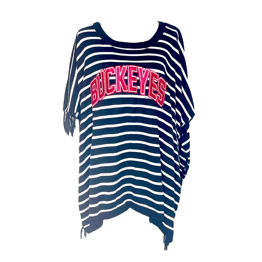 NWT Gameday Couture Ohio State Buckeyes Poncho Sweater Striped Fringe Sz XS-S